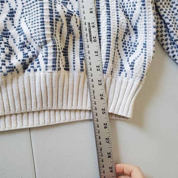 Vintage Janzen Sweater Mens Medium White Blue 3D Knit Crewneck Geometric 80s - Picture 4 of 6